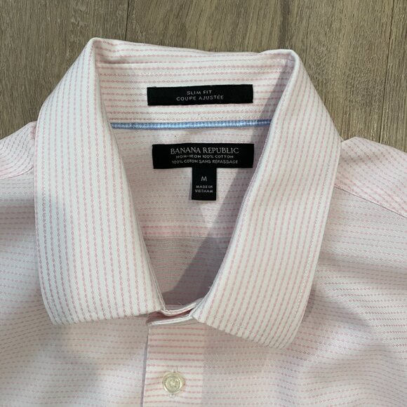 Banana Republic Slim Fit Non-Iron Dress Shirt — Pink Dobby Stripe (Men’s M) - Picture 3 of 11